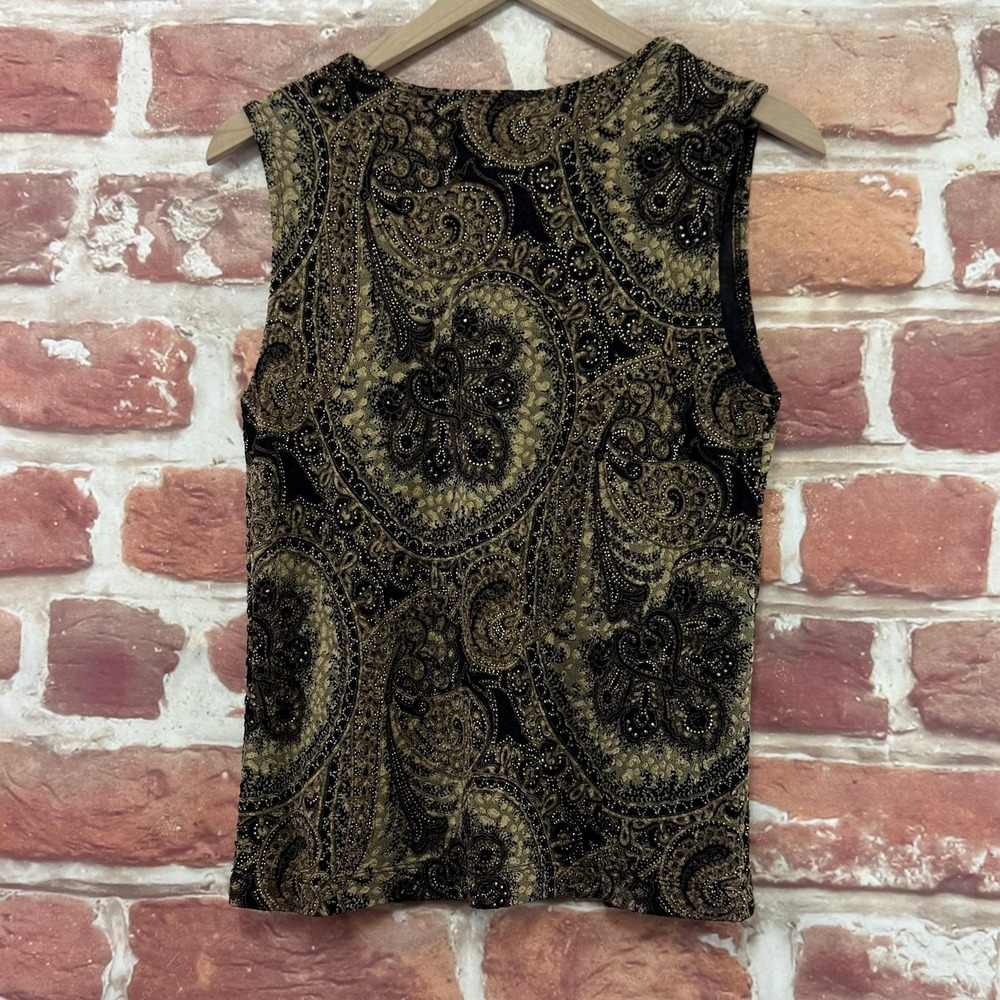 Chicos Top Women's M Black Boho Paisley Floral Stretchy Camisole Tank Shirt - Picture 4 of 8